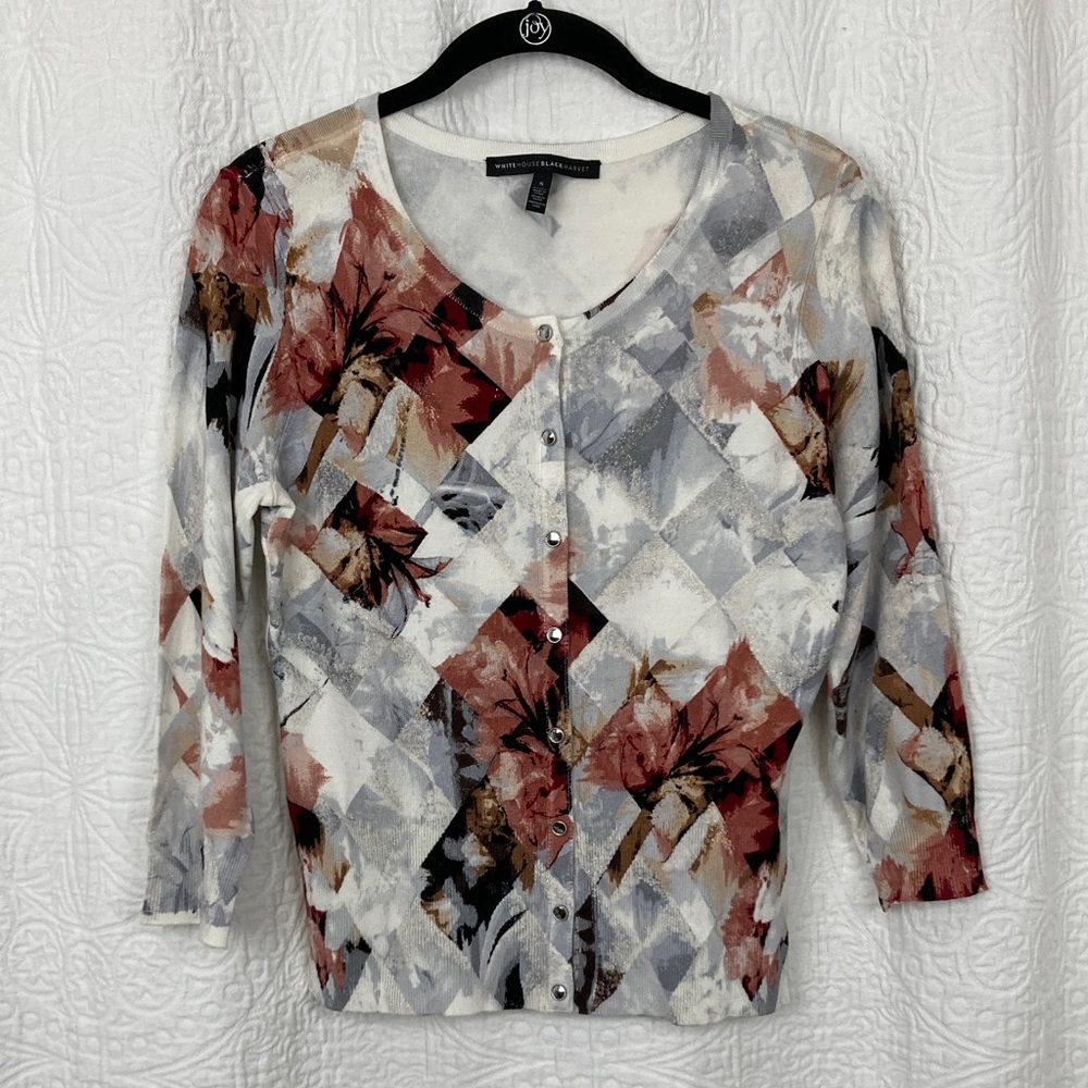 White House Black Market Argyle Sparkle Cardigan sz Small